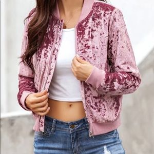 Pocket Zip Up Velvet Bomber Jacket.